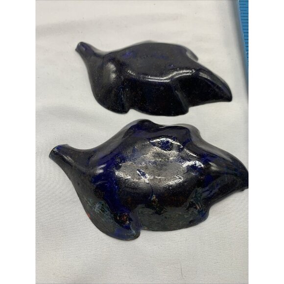 Set Of 2 Handcrafted Vintage Leaf-Shaped Enamel Trinket Dishes Floral Design - Picture 4 of 7